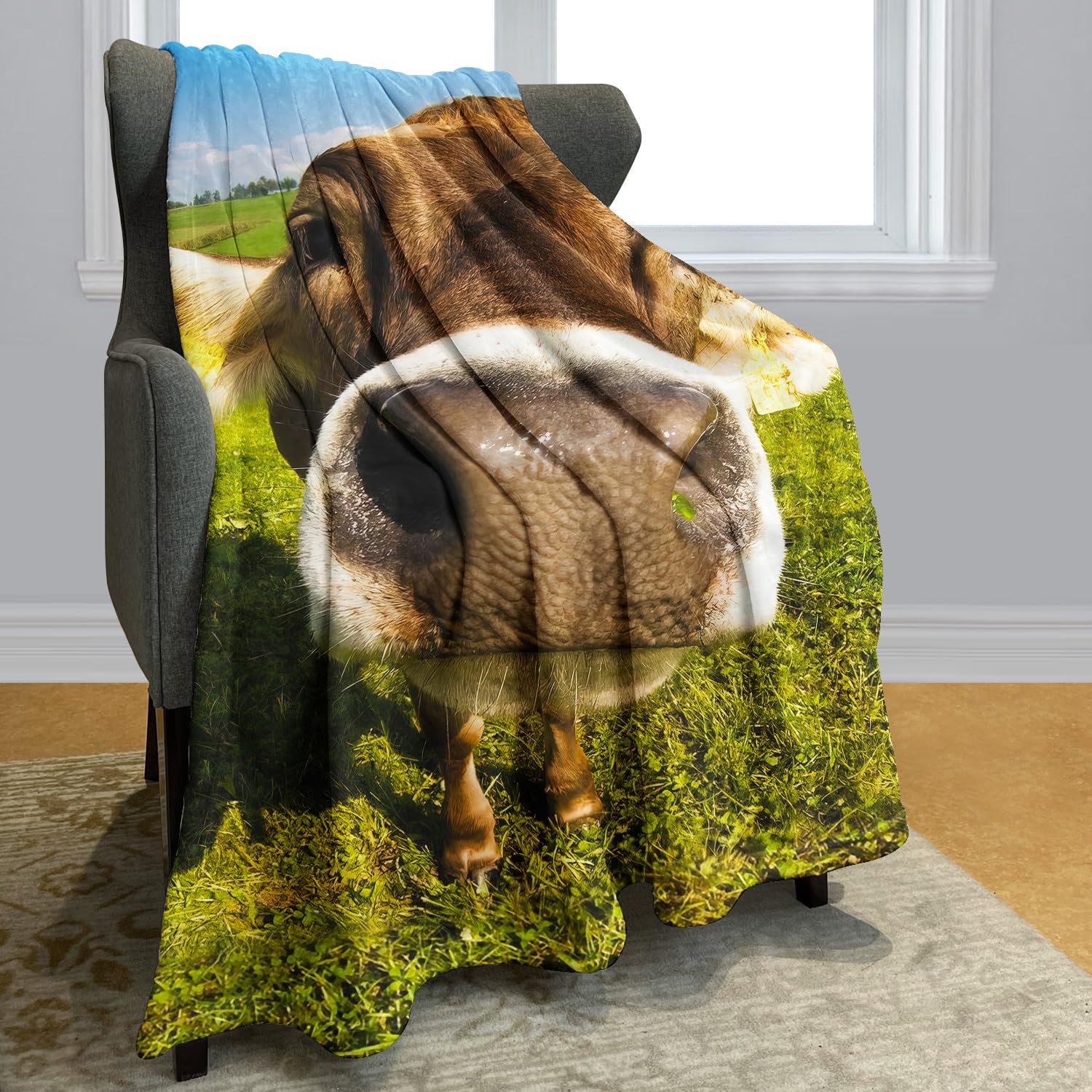 Одеяло YISUMEI Фланель Мягкое Флисовое Одеяло Накидка на кровать Старая Коровья Ферма Коровы 150 x 200 см, фото №2