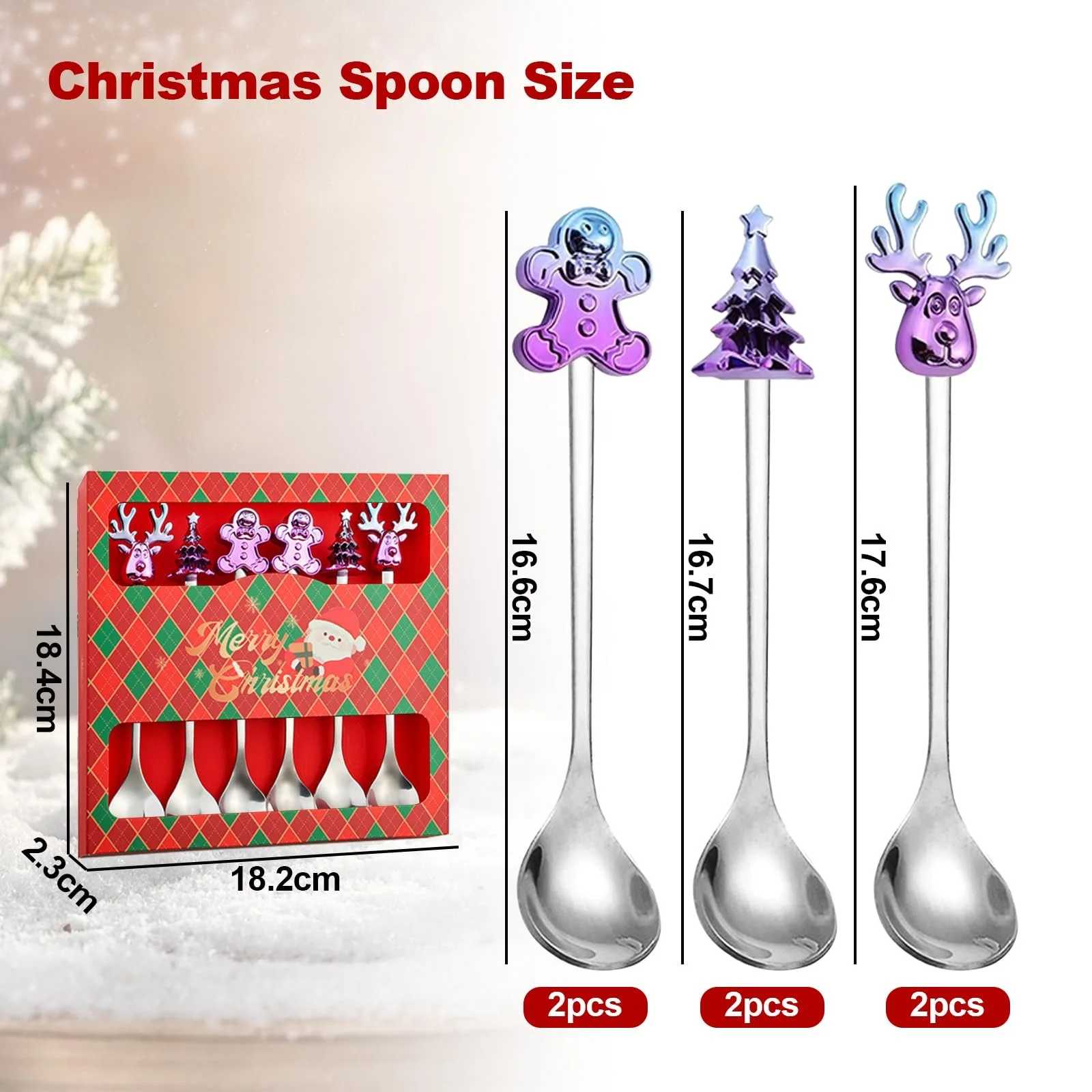 Ложка новогодняя, Ложка для кофе новогодняя, Набор новогодних ложек, Ложка с лосем, Ложка для смешивания, Ложка из нержавеющей стали с лосем, Ложка для кофе с лосем, Десертная ложка (6, Серебряная), фото №7