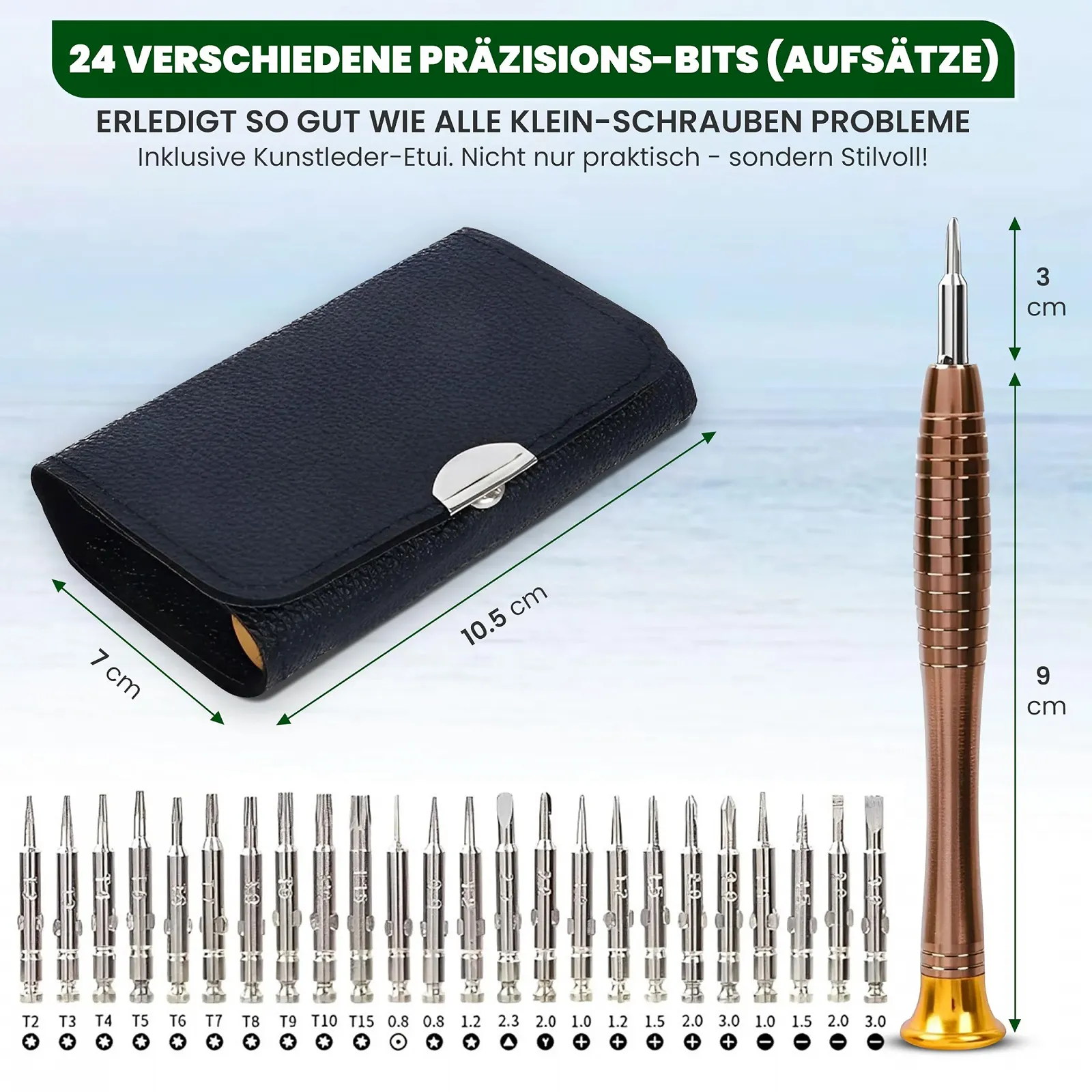 Набір прецизійних викруток 25 предметів у шкіряному чохлі для електроніки та точної механіки, фото №3