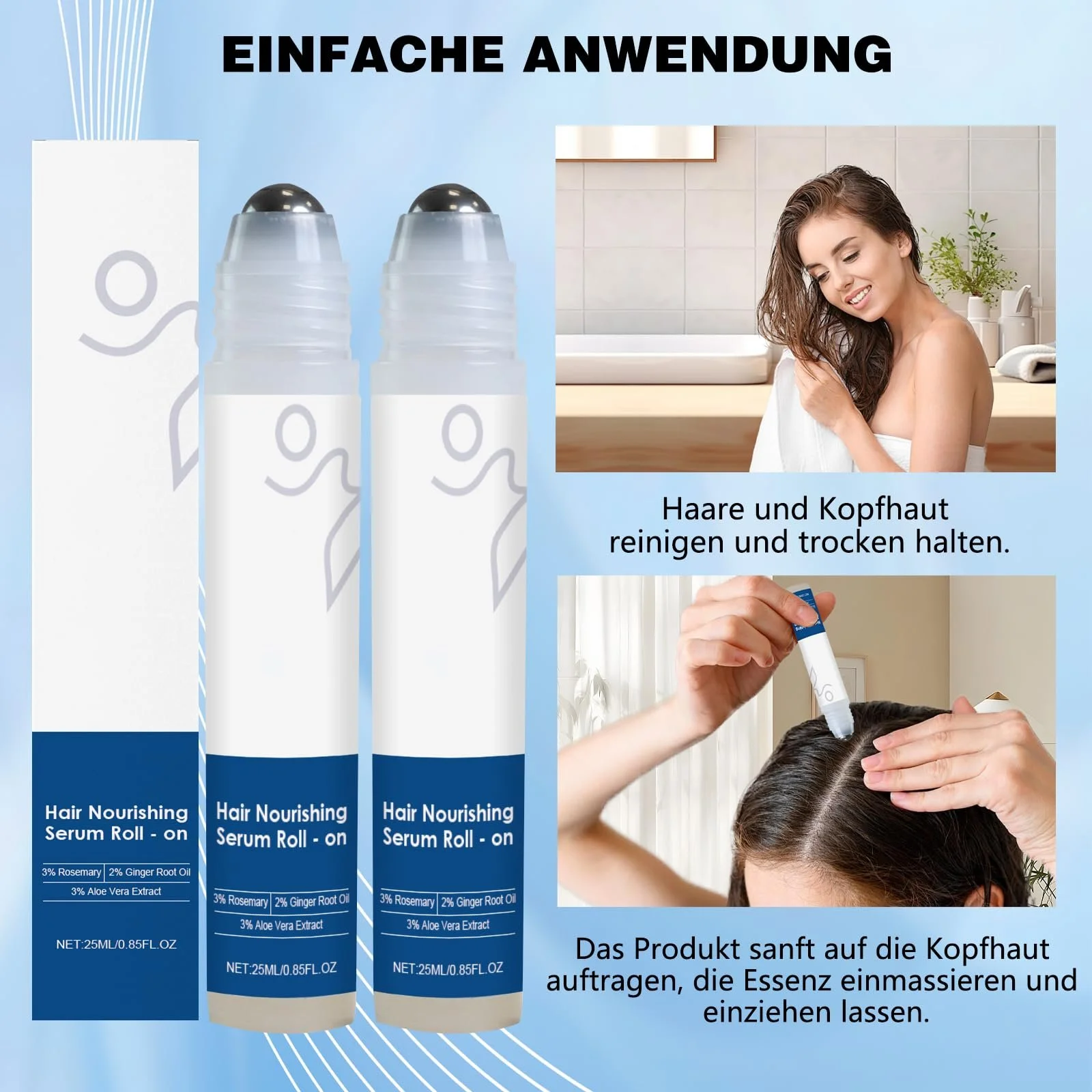 Сироватка для росту волосся з розмарином Роликова, 25 мл x 2, Розмаринова роликова сироватка для волосся, фото №6