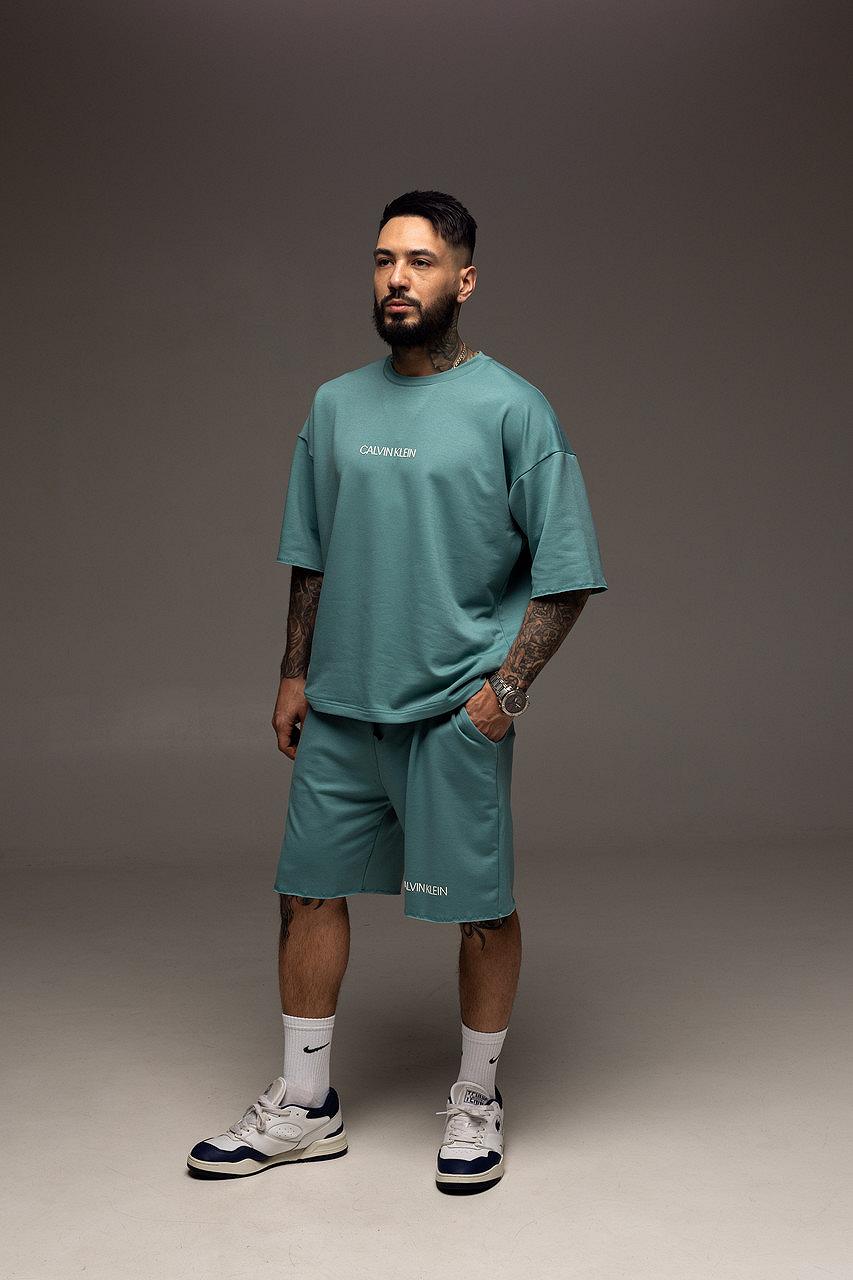 Костюм мужской летний берюзовый Calvin Klein Стильный оверсайз на лето Базовый комплект для мужчины, фото №3