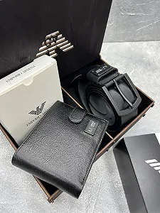 Шкіряний ремінь і гаманець подарунковий набір Armani synthetic.ua - Фото 1