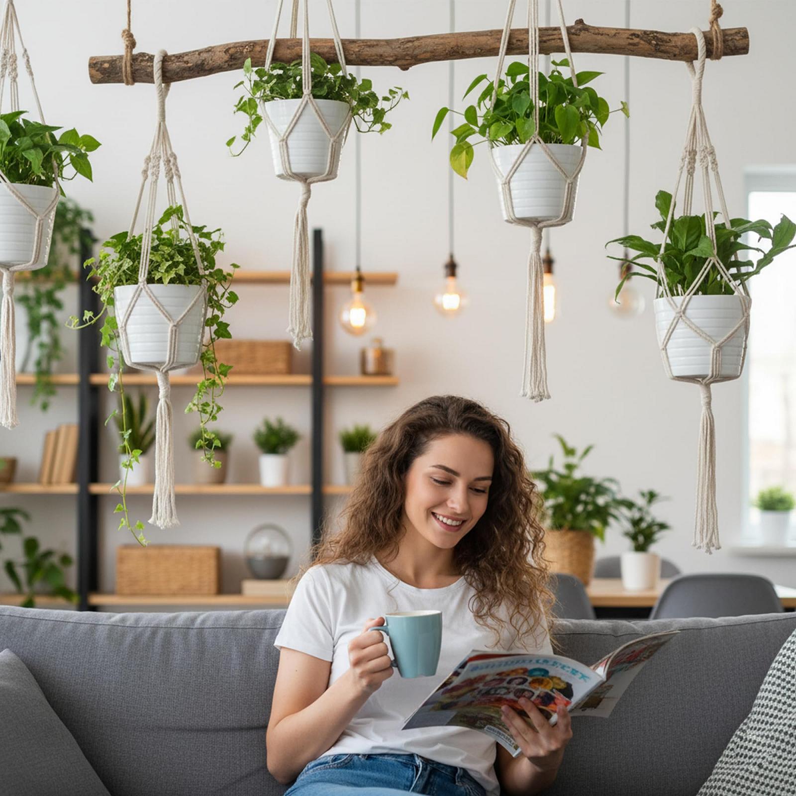 Підвісні кошики Набір 5 шт. бавовняна мотузка 10 гачків 2 розміри: 4x105 см та 1x140 см, фото №2