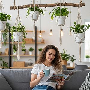 Підвісні кошики Набір 5 шт. бавовняна мотузка 10 гачків 2 розміри: 4x105 см та 1x140 см synthetic.ua - Фото 1