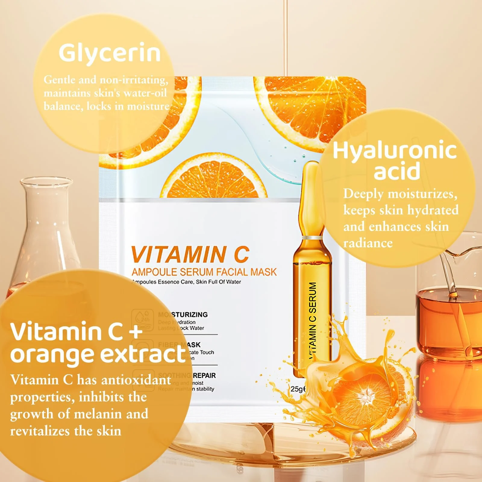 Тканевая маска Hyaluronic Acid and Vitamin C Увлажняющая для чувствительной кожи для сияющей кожи и эффекта сияния, уменьшает морщины, фото №4 Тканевая маска Hyaluronic Acid and Vitamin C Увлажняющая для чувствительной кожи для сияющей кожи и эффекта сияния, уменьшает морщины, фото №4