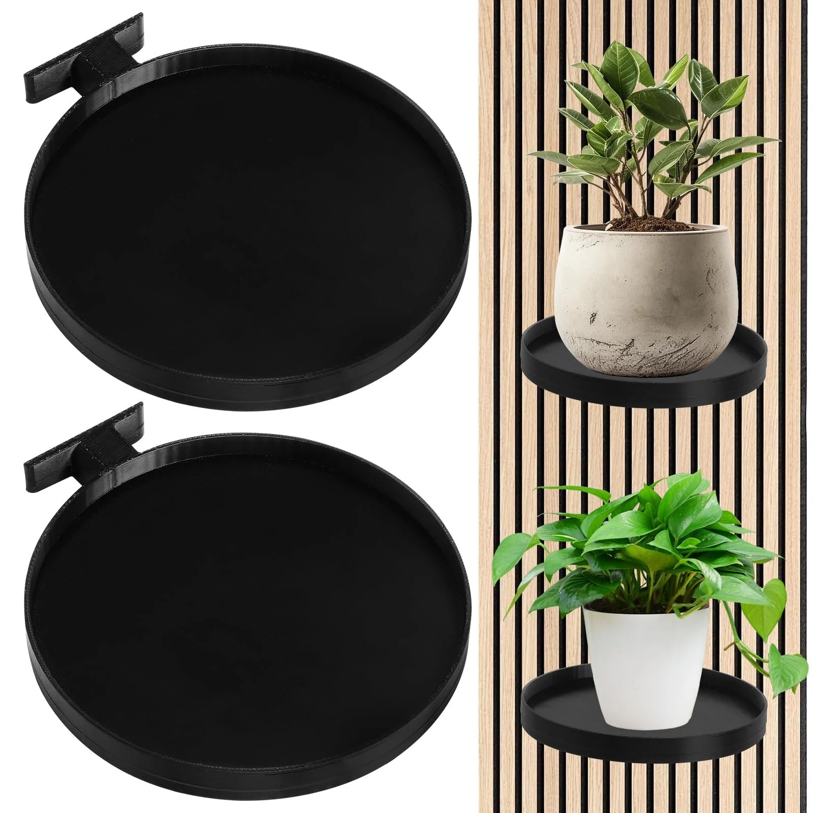 Держатель для растений набор из 2 шт. для акустических панелей без сверления черный, фото №1