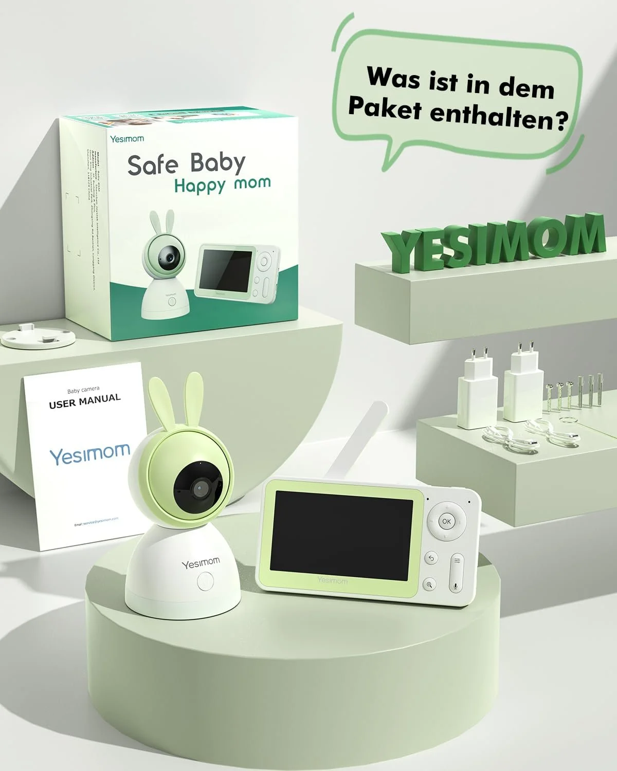 Відеоняня YESIMOM 1080P HD PTZ 360° 4.3 дюйма WiFi 4X Zoom Автоматичне відстеження, фото №9