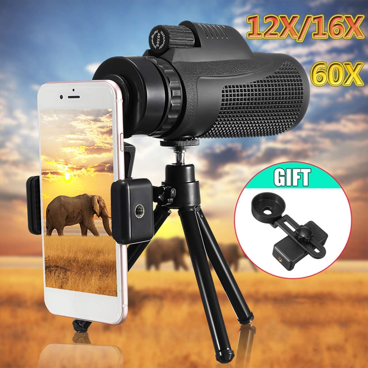 Монокуляр-телескоп HD 40x60 Dual Focus Водонепроникний з адаптером для смартфона, фото №4
