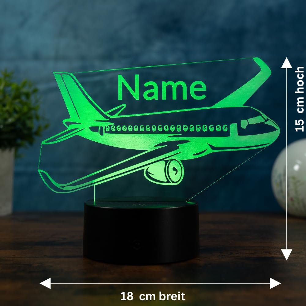 Ночник 3D Personalised Airplane Самолет LED с именем и изменением цвета, фото №5