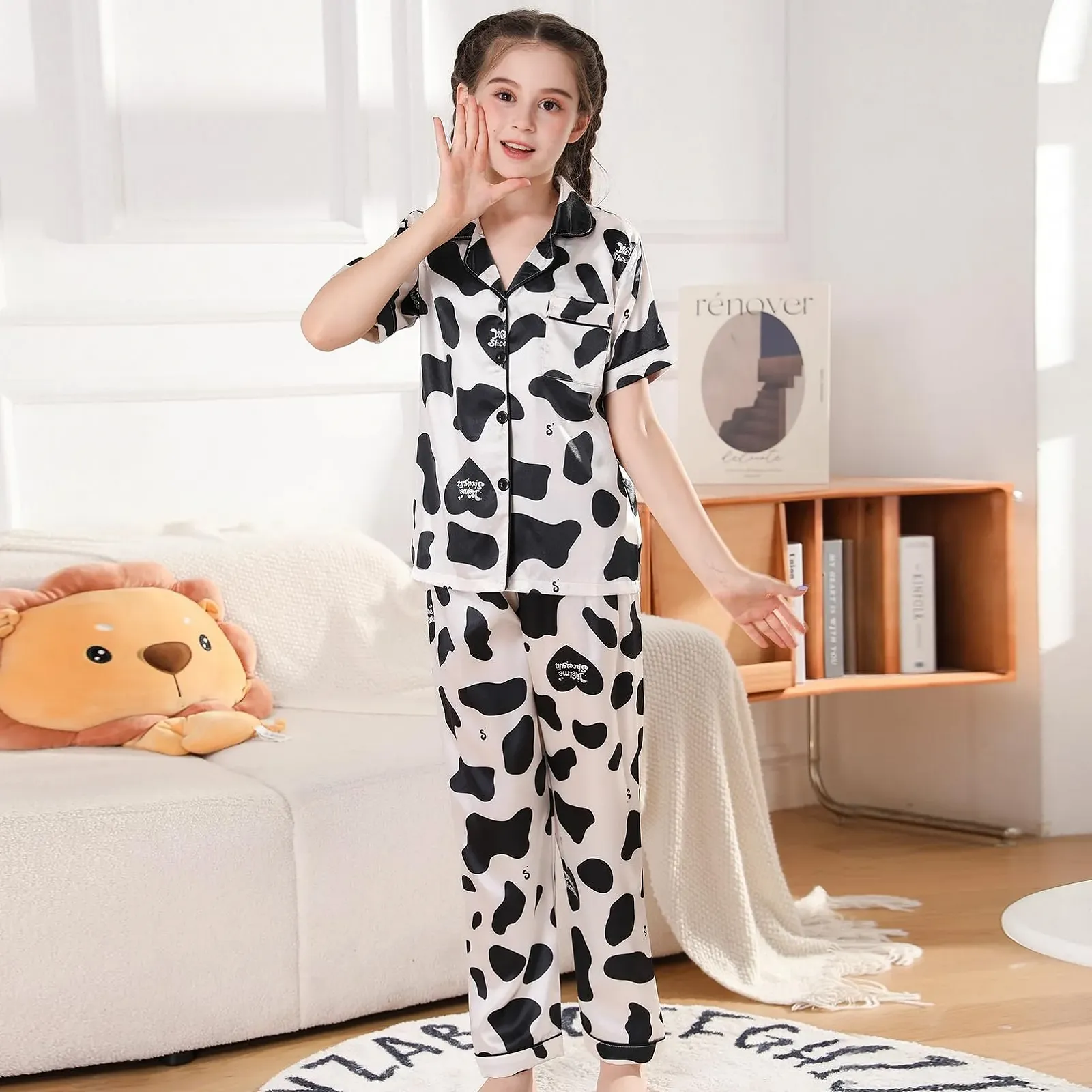 Комплект пижамный RuanMM из 3 предметов Мягкий атласный для девочек, фото №5 Комплект пижамный RuanMM из 3 предметов Мягкий атласный для девочек, фото №5