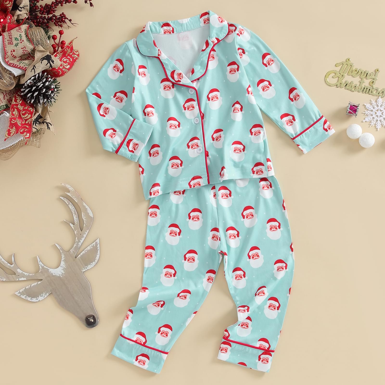 Рождественская пижама для детей Санта-Клаус Мультяшный принт, фото №3