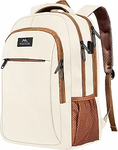 Рюкзак для ноутбука MATEIN Business Laptop Backpack 15.6 Inch з USB-портом водовідштовхувальний Бежево-коричневий - Фото 1