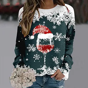 Рождественский свитер Женский свитер 3D печать Рождество Круглый вырез Длинный рукав Рождественский свитер Женский смешной Худи synthetic.ua - Фото 1