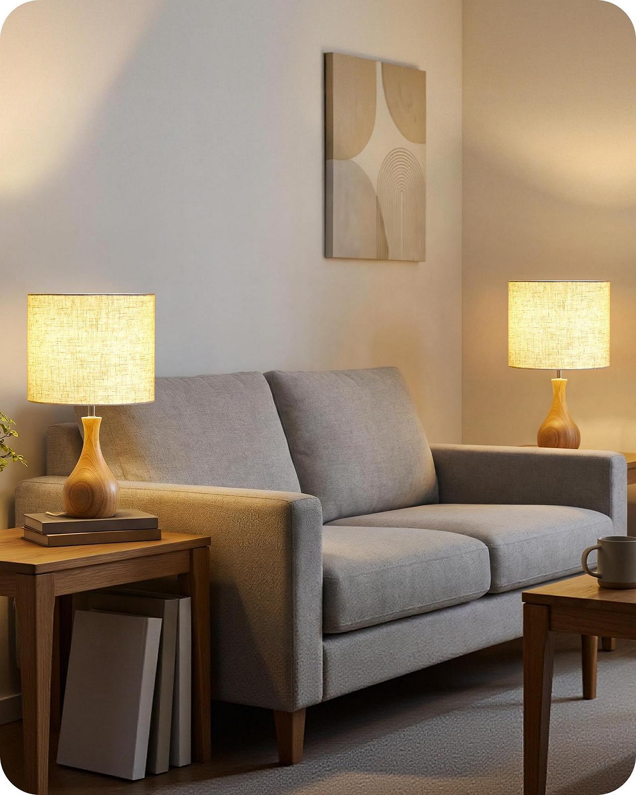 Настільні лампи ZME09TLDP205 Набір 2 шт. Дерево E27 2700K Бежеві 36 см, фото №9