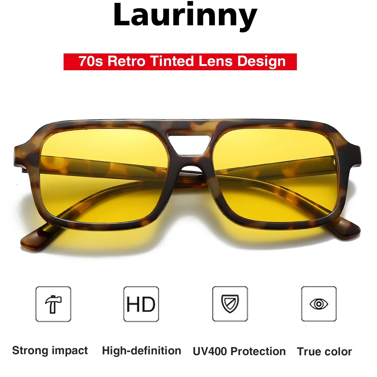 Сонцезахисні окуляри Квадратні Laurinny Ретро 70-х Вінтаж Класичні з подвійним містком, фото №2