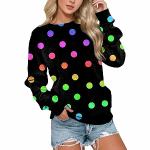 Женский Свитшот Свободного Кроя В Горошек Осенний Спортивный Модный С Длинными Рукавами Кэжуал С Круглым Вырезом Спортивный - Фото 1