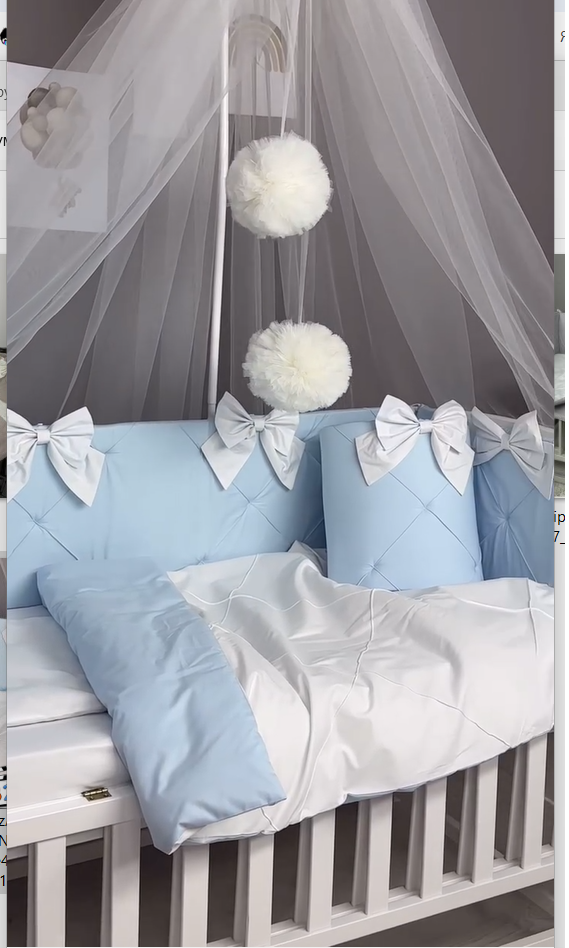 Комплект постільної білизни для новонародженого, стьобані бортики блакитний, фото №1