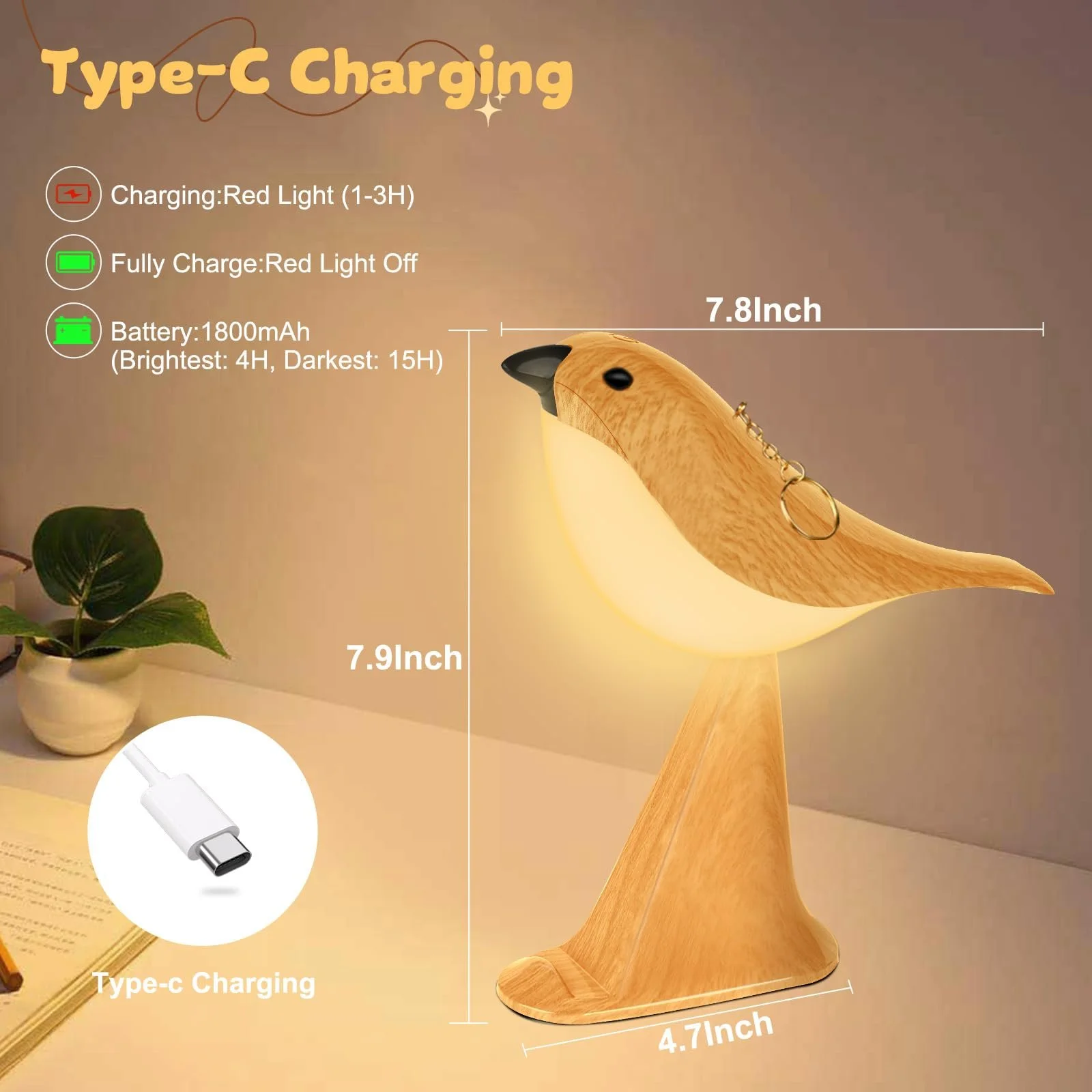 Настільна лампа LAVAED Stand Bird сенсорна акумуляторна USB Жовтий, фото №6