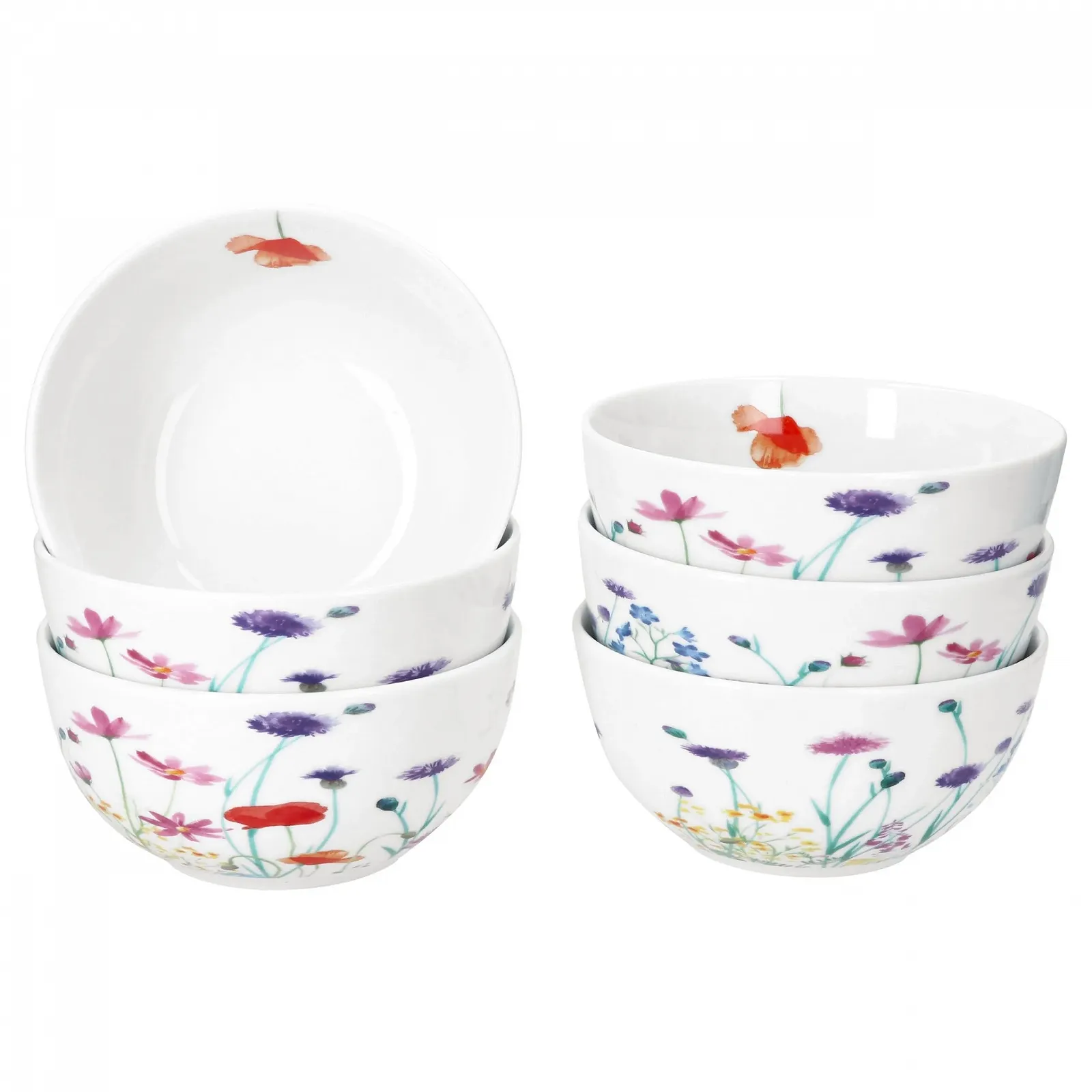 Миска MamboCat Marie 14 см 400 мл, набор 6 шт, фарфор, луг с цветами, фото №1