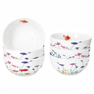 Миска MamboCat Marie 14 см 400 мл, набор 6 шт, фарфор, луг с цветами - Фото 1