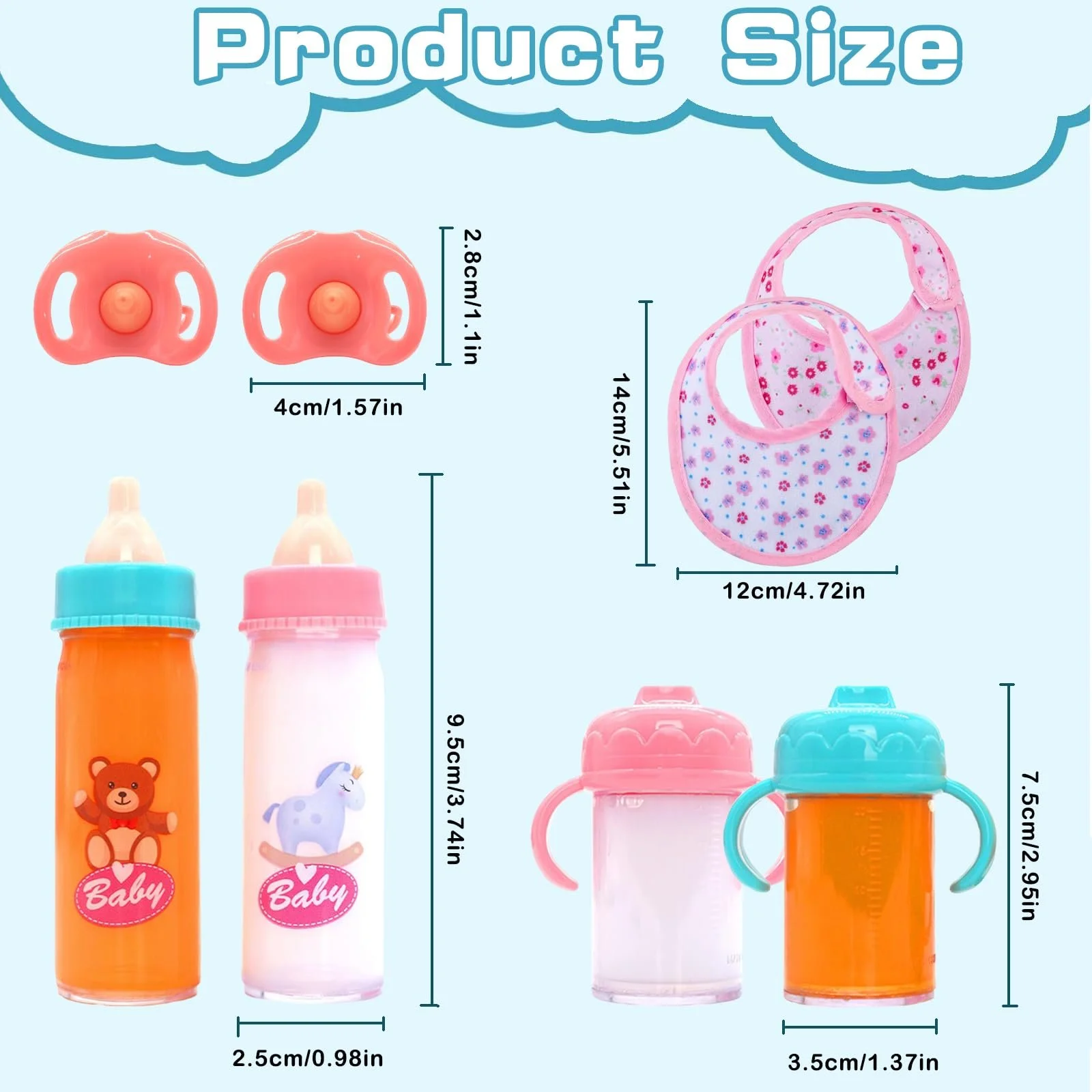 Аксесуари для ляльок DIELOVEHUA 6 шт: 2 шт чарівні пляшечки, 2 шт лялькові пустушки, 2 лялькові нагрудники, фото №3 Аксесуари для ляльок DIELOVEHUA 6 шт: 2 шт чарівні пляшечки, 2 шт лялькові пустушки, 2 лялькові нагрудники, фото №3