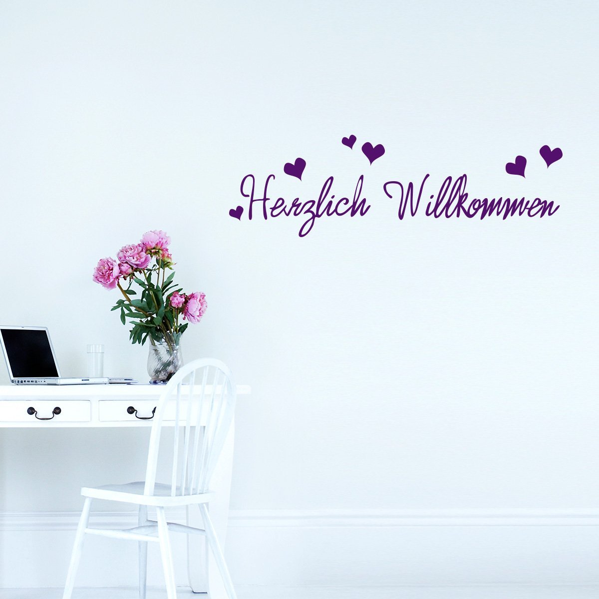 Наклейка на стіну Herzlich Willkommen. 6 сердець 50 x 15 см, фото №2