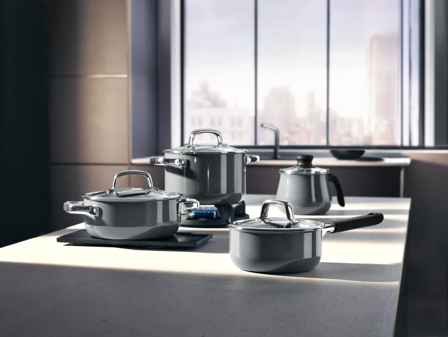 Каструля WMF Fusiontec Mineral 20 см 3,7 л зі скляною кришкою керамічна стійка до подряпин Сіра, фото №9