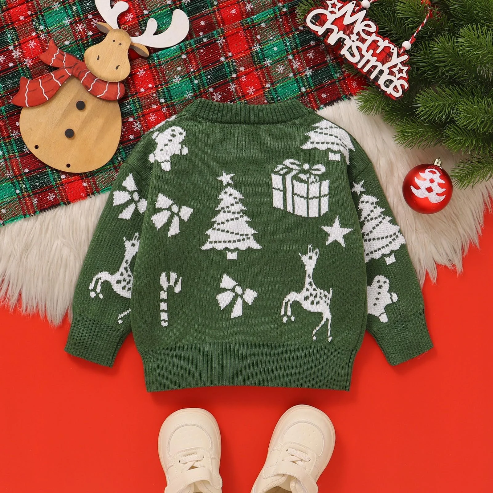 Рождественский джемпер Generisch для мальчиков и девочек, детский свитшот, свитеры, круглый вырез, длинный рукав, рождественский теплый свитер, зимний свитер с мультфильмом, фото №6