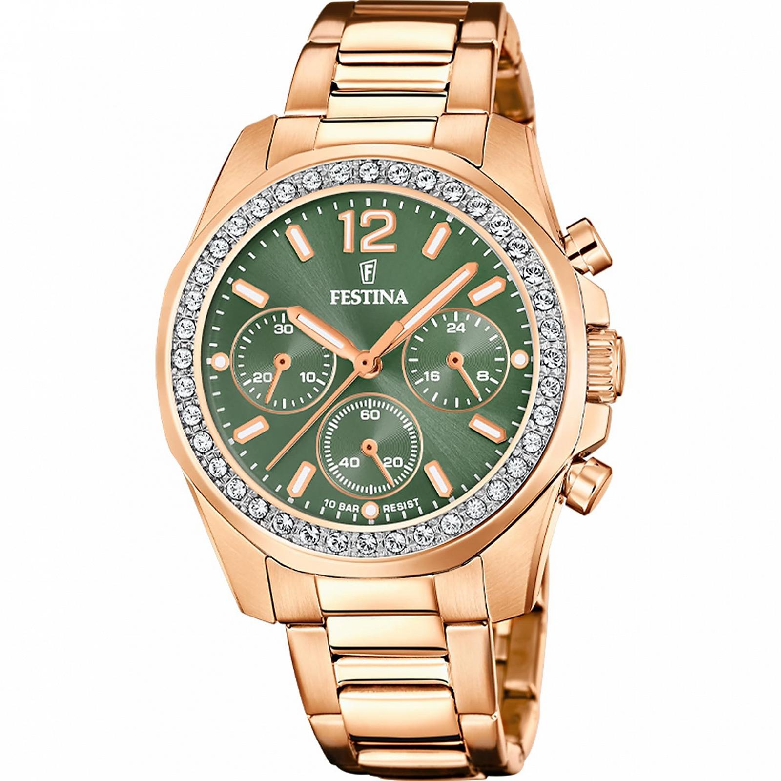 Женские часы Хронограф Festina Rainbow F20639/A Розовое золото Сталь Зеленый, фото №1 Женские часы Хронограф Festina Rainbow F20639/A Розовое золото Сталь Зеленый, фото №1