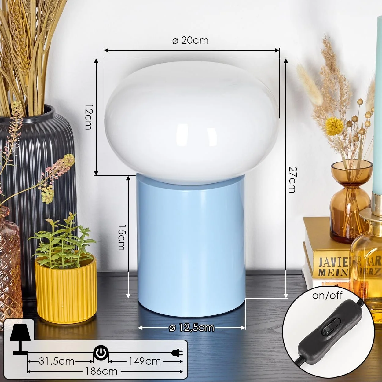 Настільна лампа Godrie Сучасна Приліжкова Метал/Скло Ретро/Вінтаж Ø 20 см H 27 см 1 x E27 Синя Біла, фото №5