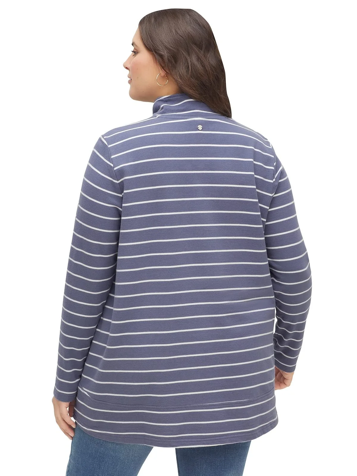 Женский Свитшот Больших Размеров Sheego A-силуэта в Полоску с Воротником Троер, Повседневный, Спортивный, Круглый Вырез, фото №2