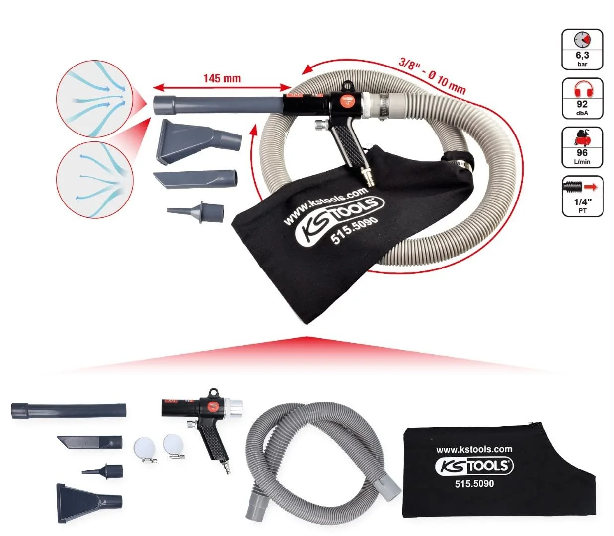 Пневматичний пістолет для всмоктування та продування KS TOOLS 515.5090 Black, фото №2