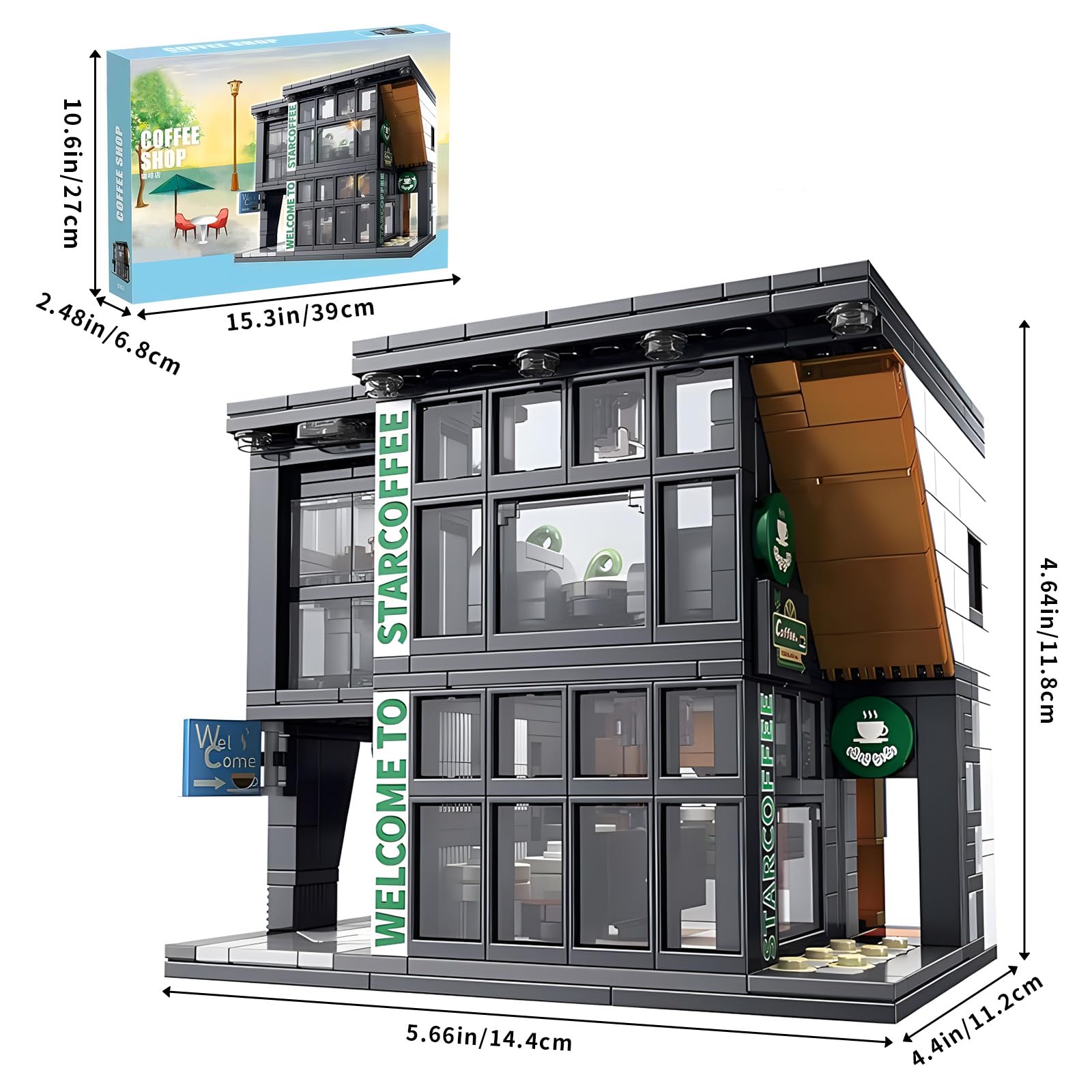 Игрушка строительные блоки CSNRHG Coffee Shop City Street View Architecture Model Set 581 Pieces, фото №2