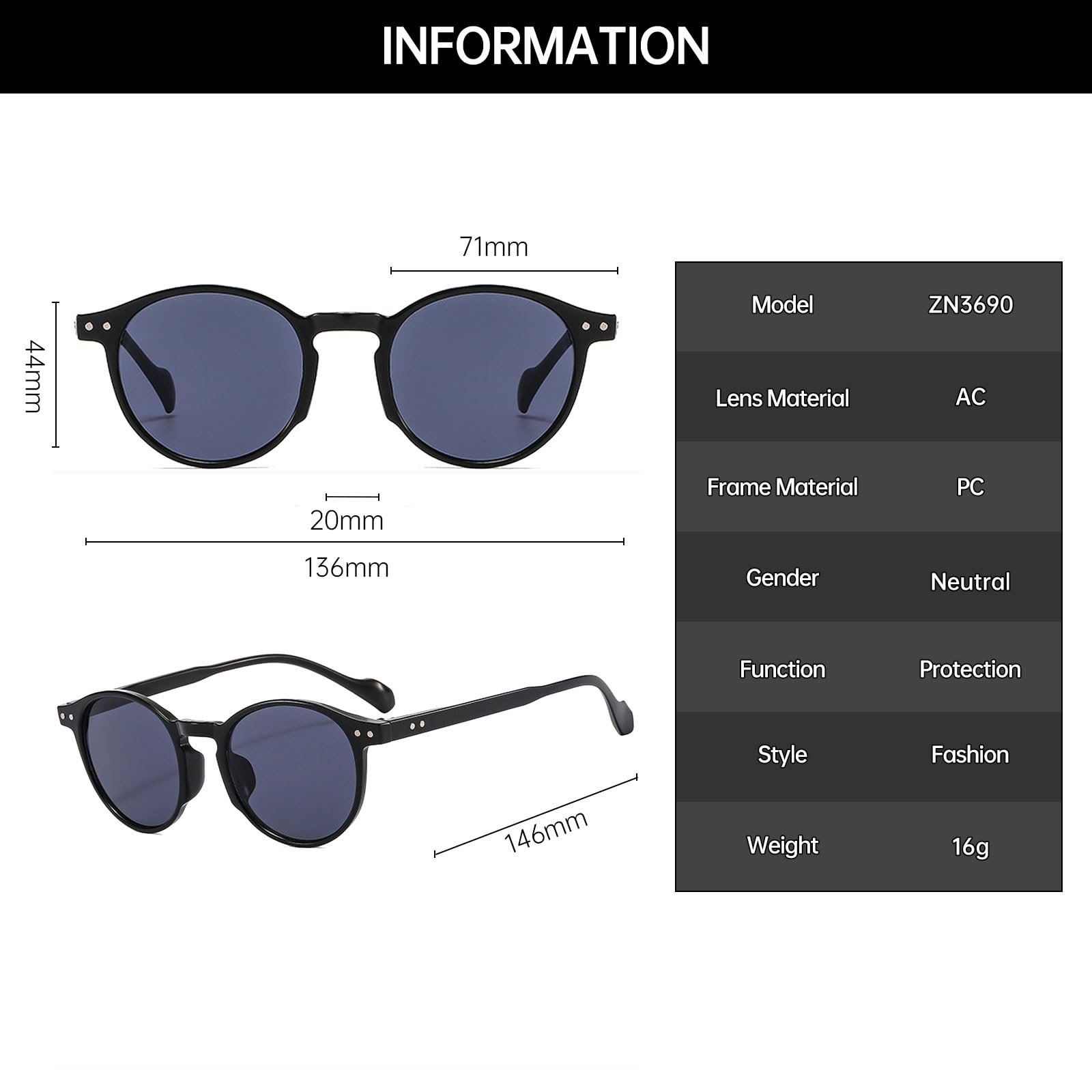 Сонцезахисні окуляри YAMEIZE Круглі Ретро Класичні Вінтажні Маленькі Круглі Чоловічі, фото №4