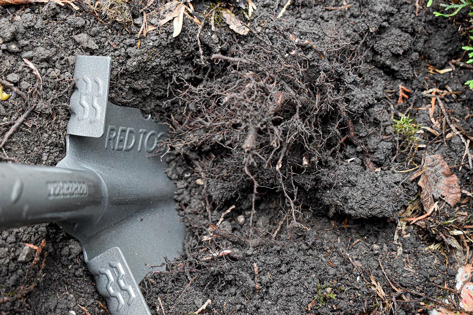 Лопата Red Tools садова з пилкою для коріння, 115 см, для кам'янистих та твердих грунтів, з м'якою ручкою, сіра, фото №6