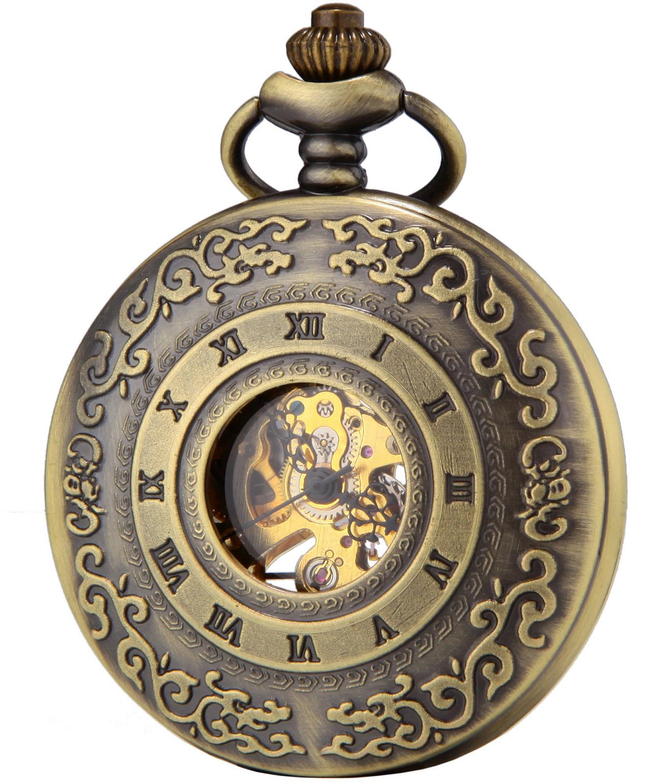 Карманные часы SEWOR Gentleman Style Skeleton Luminous Mechanical Hand Winding Bronze 2, фото №2