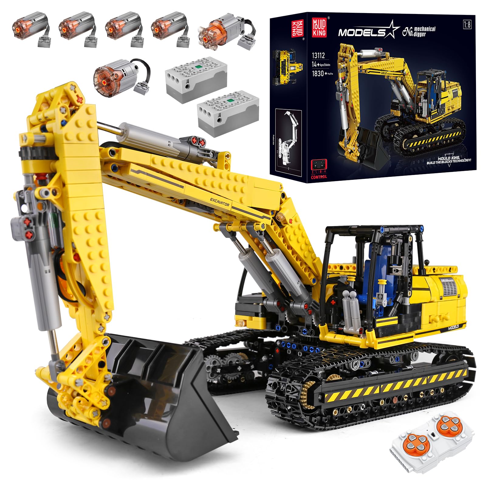 Модель Mould King Technology Remote Controlled Excavator Великий моторизований гусеничний екскаватор Іграшка високих технологій, фото №1