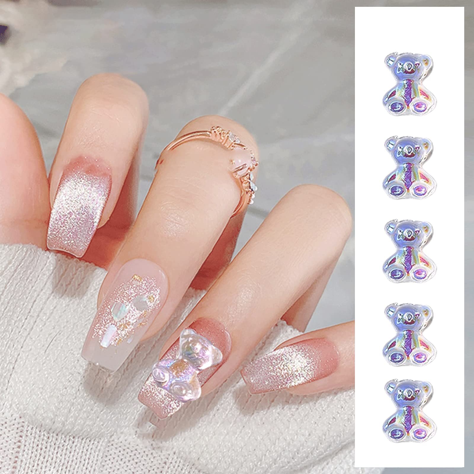 Украшения для ногтей в виде бантиков, 1 коробка с 7 ячейками, бусины в форме бантиков и бабочек, подвески в форме медвежат, смоляные украшения для ногтей, аксессуары для дизайна ногтей для девочек, украшения для DIY поделок (узор A), фото №5