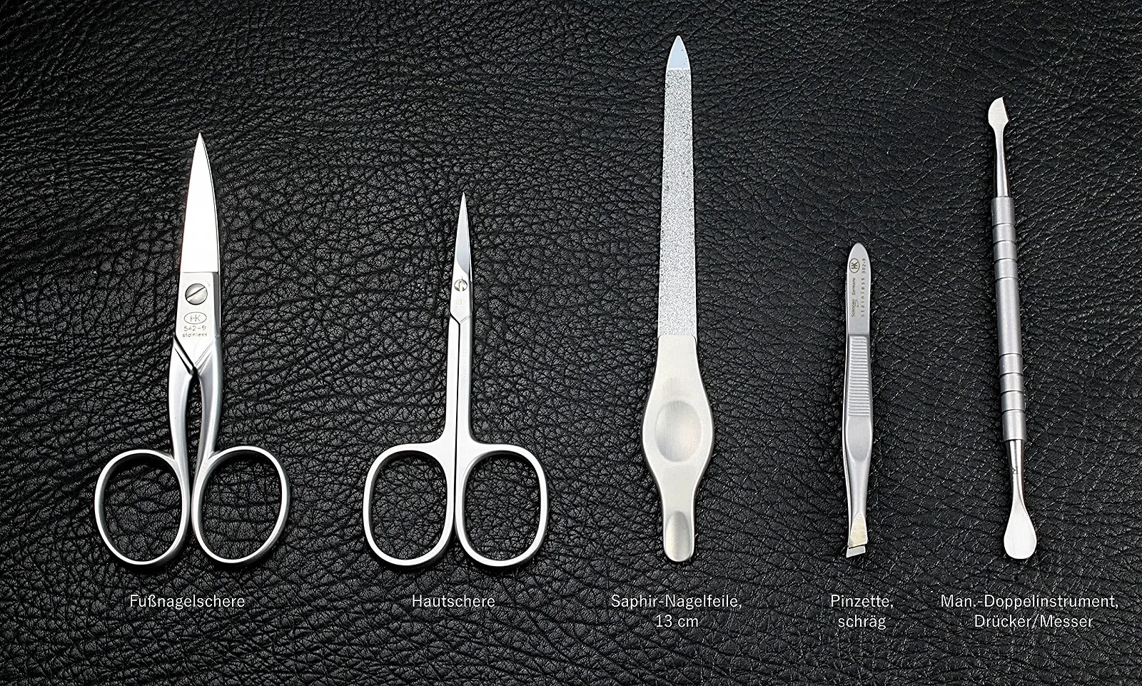 Набір для манікюру HK by Hans Kniebes, 5 предметів: ножиці для нігтів, ножиці для кутикули, пінцет, пилка, шабер/ніж, чорний, фото №2 Набір для манікюру HK by Hans Kniebes, 5 предметів: ножиці для нігтів, ножиці для кутикули, пінцет, пилка, шабер/ніж, чорний, фото №2