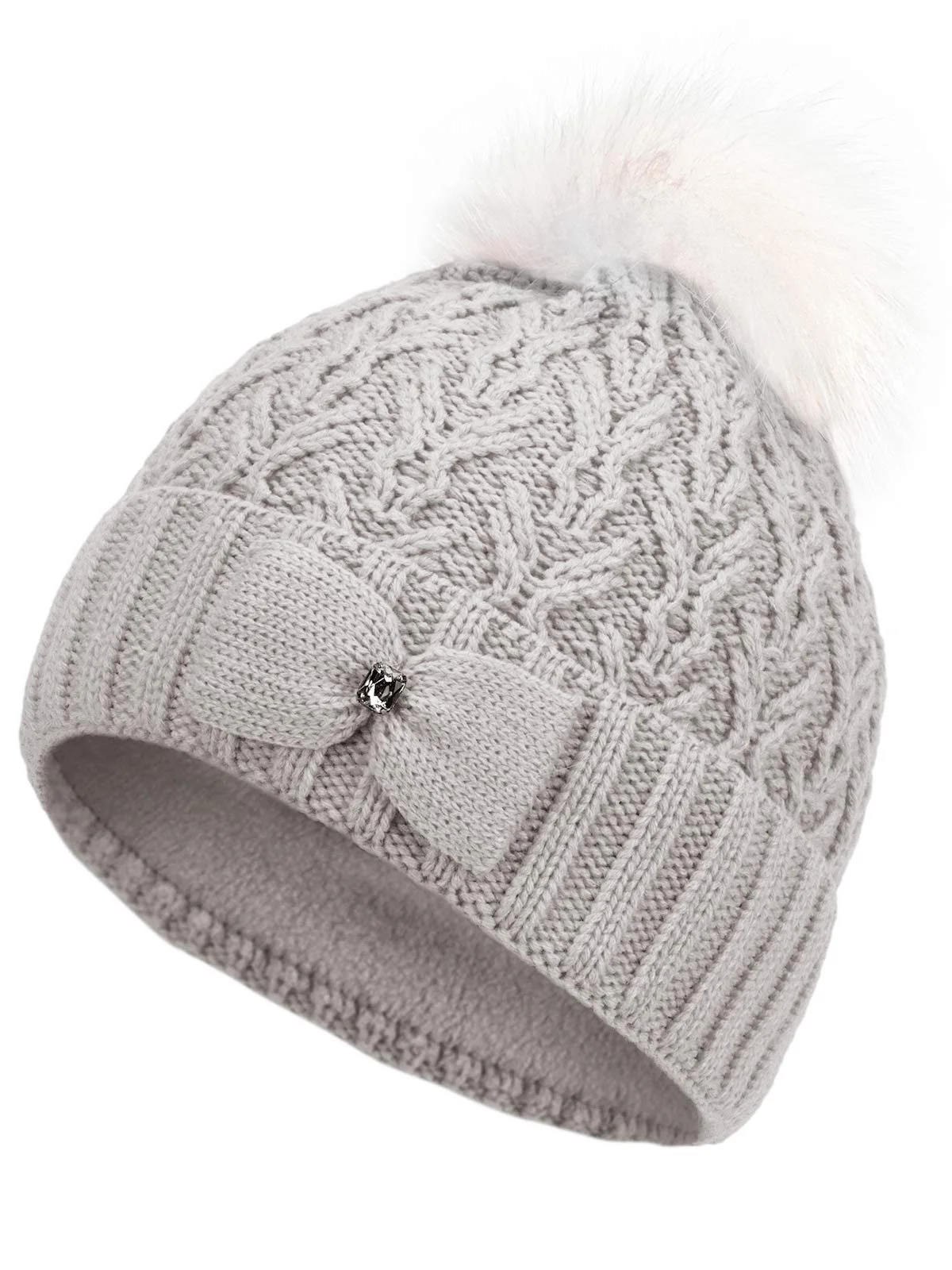 В'язана Шапка Marhatter Зимова Сучасна для Дівчат, з Бантиком та Блискучим Камінням, світло-сіра, фото №1