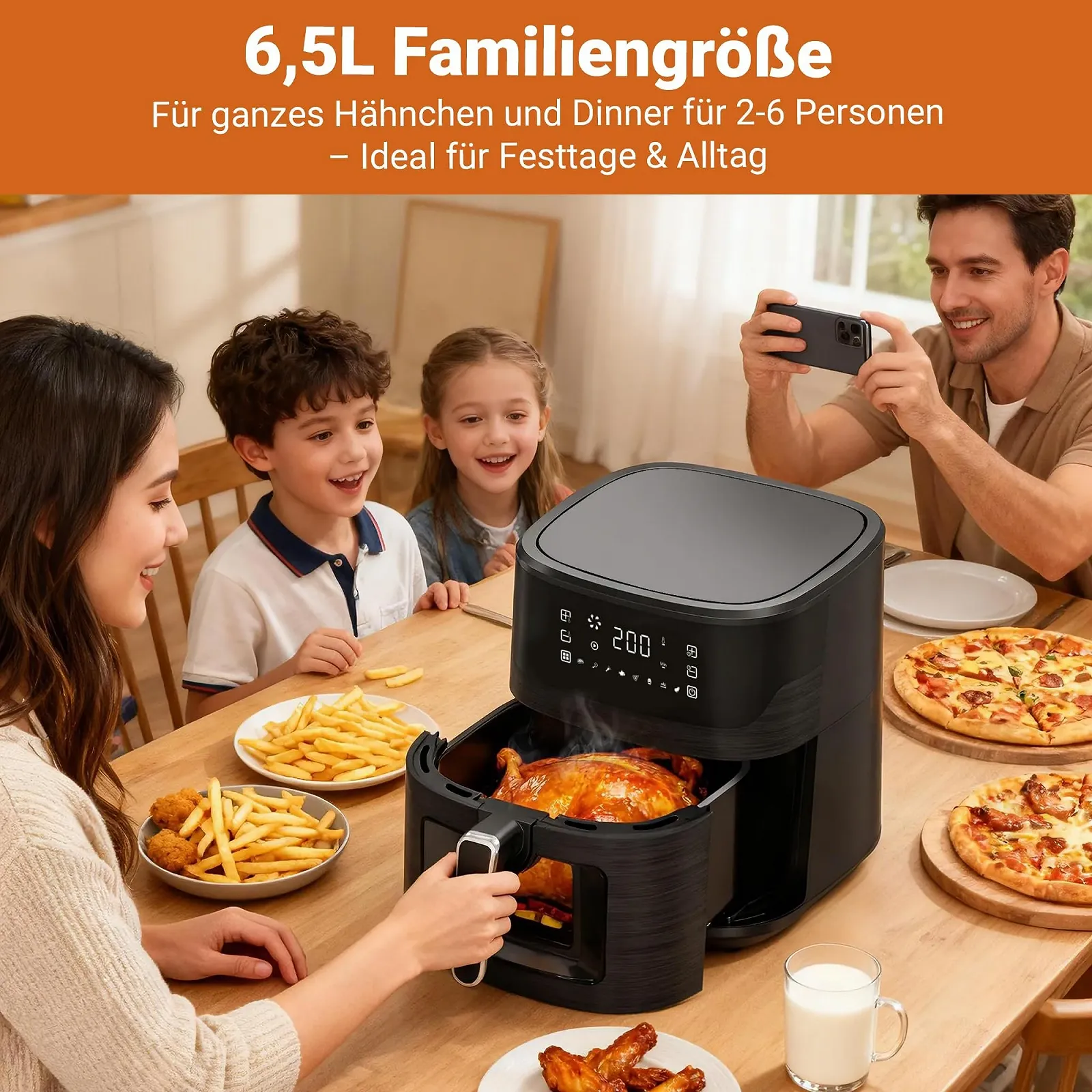 Мультипіч Airfryer XL 6.5 л 1600 Вт 8 програм з оглядовим вікном Чорний, фото №2 Мультипіч Airfryer XL 6.5 л 1600 Вт 8 програм з оглядовим вікном Чорний, фото №2
