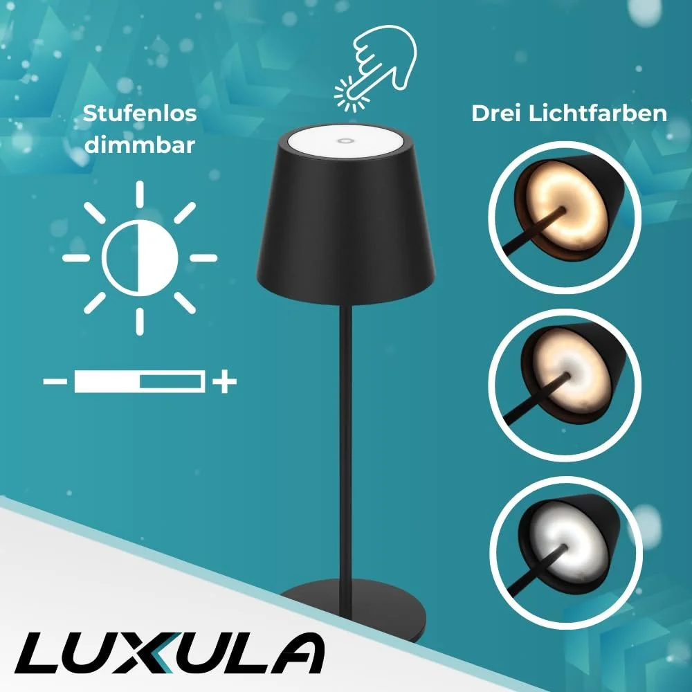 Настільна лампа LUXULA світлодіодна димована з акумулятором сенсорна 3 режими CCT бездротова IP44 USB для дому та вулиці набір з 6 шт, фото №3