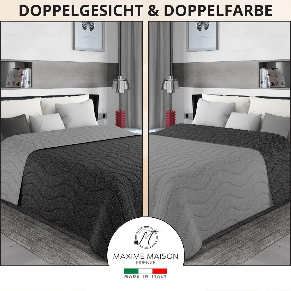 Покрывало MAXIME MAISON 240 x 260 см Черный/Серый Двусторонний дизайн, фото №2