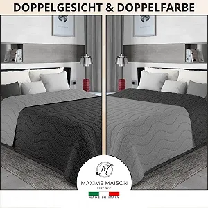 Покривало MAXIME MAISON 240 x 260 см Чорний/Сірий Двосторонній дизайн synthetic.ua - Фото 1