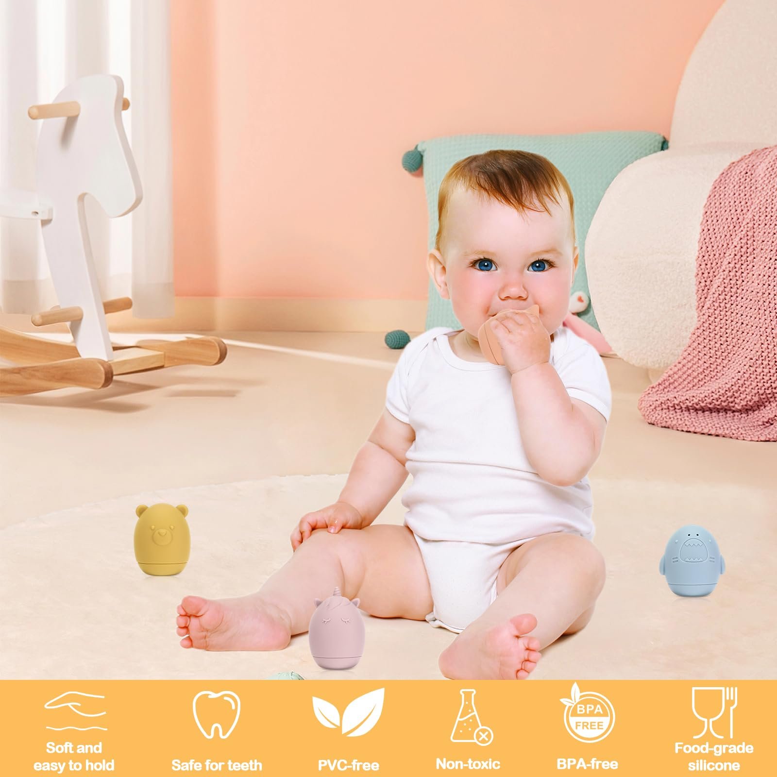 Іграшка для ванни Тварини, з човниками, мʼякі дитячі силіконові будівельні блоки на присосках, фото №4