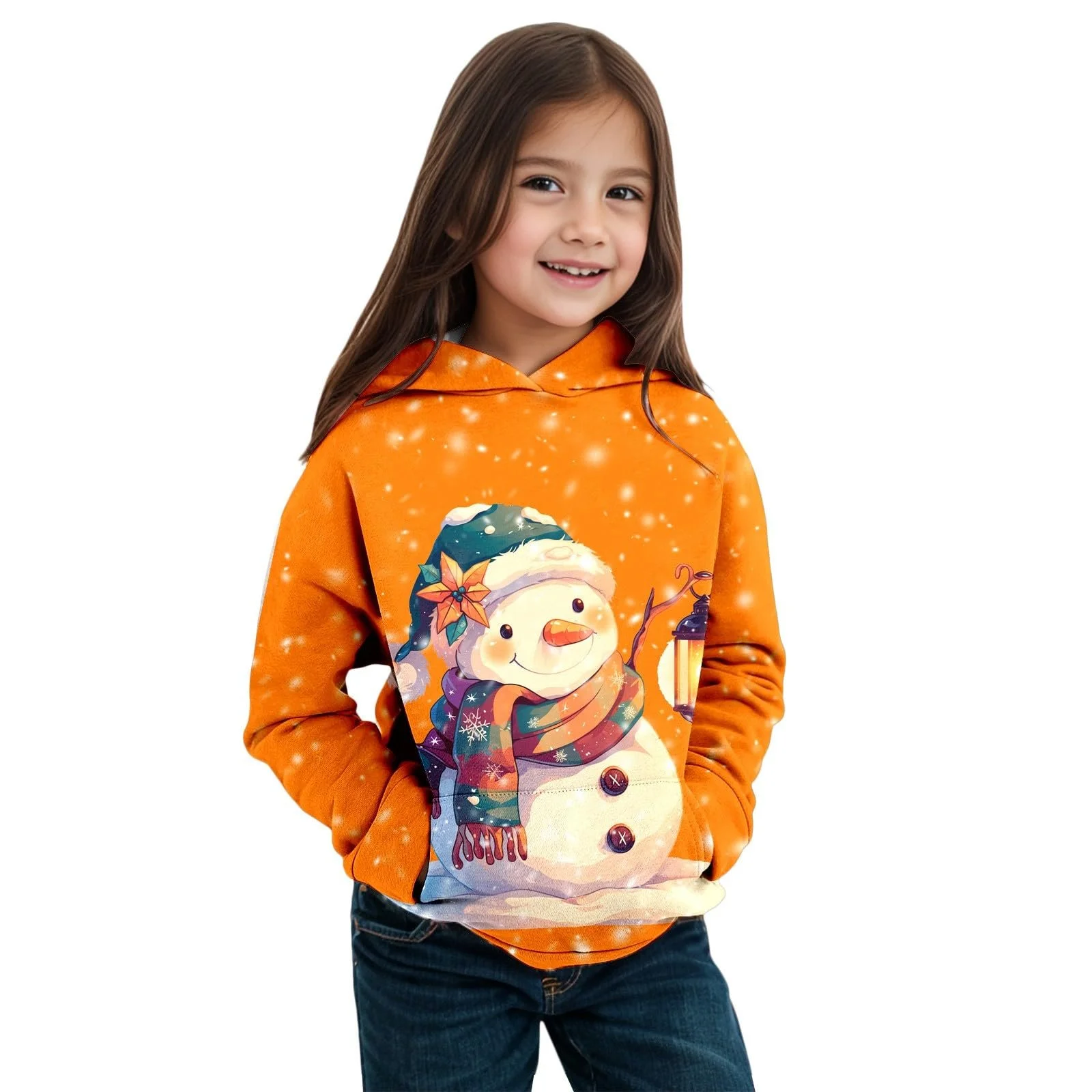 Джемпер Рождественский Для мальчиков и девочек Осень-Зима Рождественская тематика Снеговик Худи с длинными рукавами Теплый и Удобный Пальто, фото №1