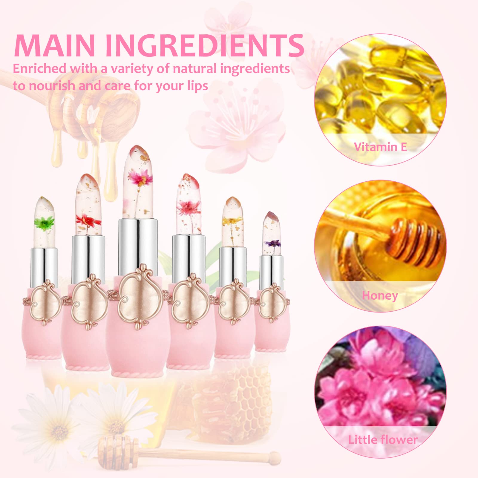 Губна помада Crystal Jelly Flower 6 шт Колір що змінюється з температурою та pH, бальзам для губ прозорий, фото №2