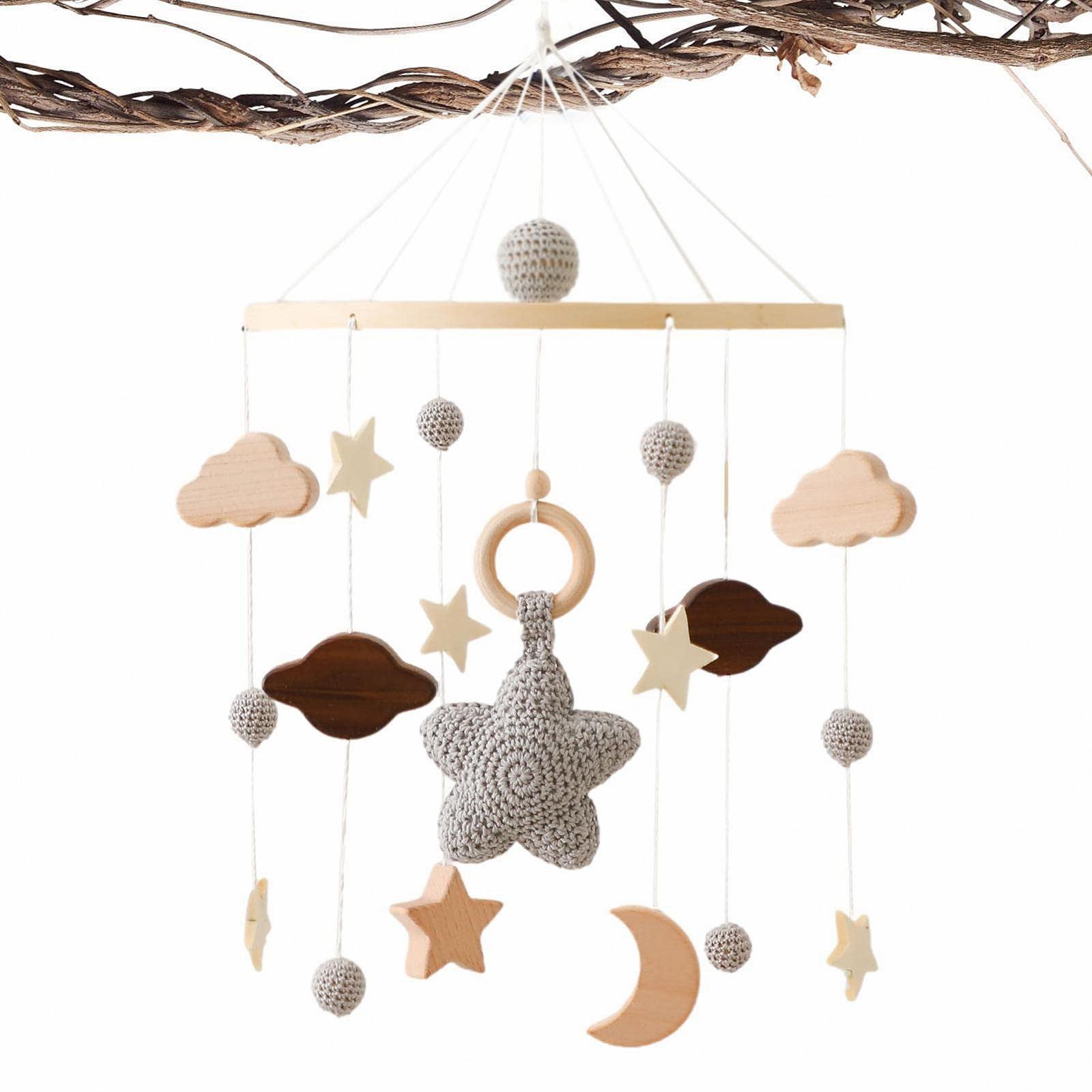 Карусель на ліжечко Sloane Wind Chime Rattle для дитячого ліжечка, підвіска в дитячу кімнату, дерев'яний орнамент з дерев'яними бусинами та фетровими кулями, фото №6