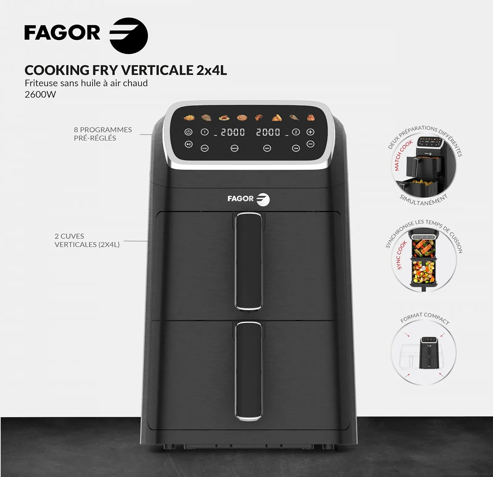 Мультипіч FAGOR 8 Л 2400 Вт 8 програм Чорний, фото №3 Мультипіч FAGOR 8 Л 2400 Вт 8 програм Чорний, фото №3
