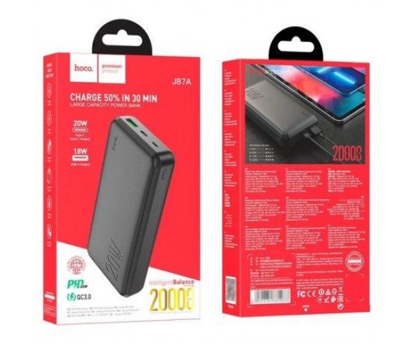 Зовнішній акумулятор Power Bank Hoco Type-C PD 20W+Quick Charge 3.0 20000 mAh J87A Black, фото №5